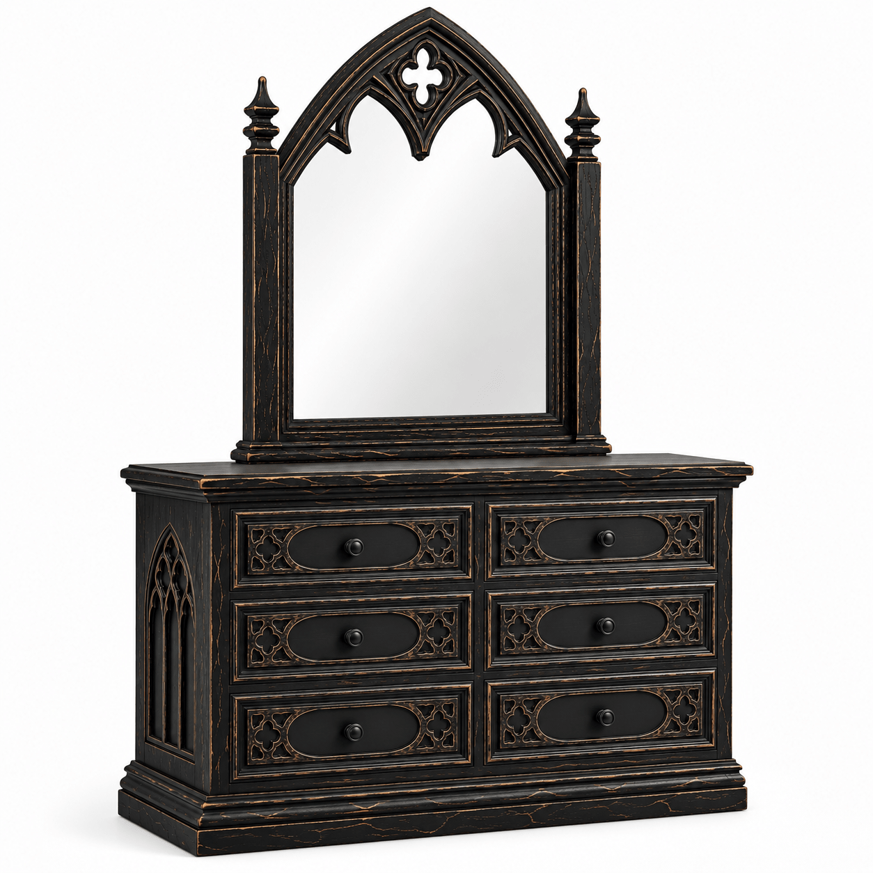 Cathedral Reverie™ Gothic Hand-Carved Solid Wood Mirror Frame – handcrafted solid wood furniture