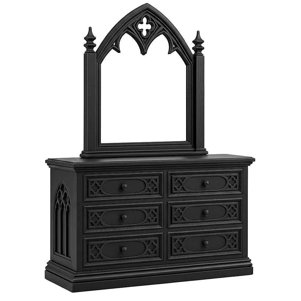 Cathedral Reverie™ Gothic Hand-Carved Solid Wood Mirror Frame – handcrafted solid wood furniture