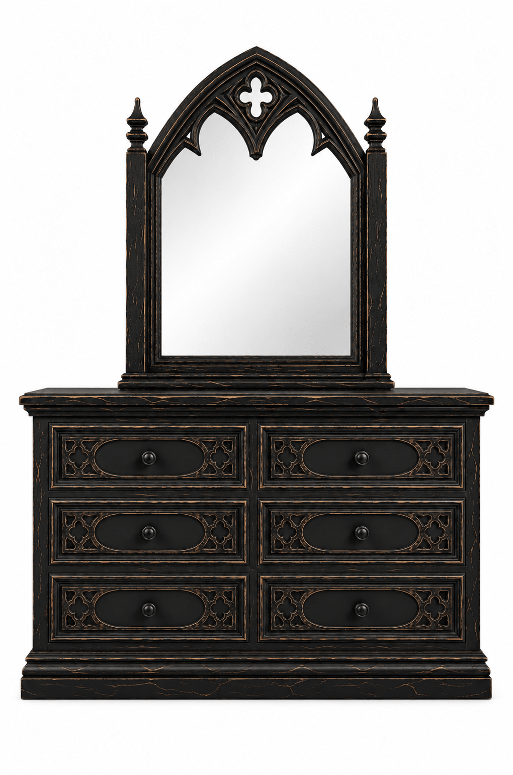 Cathedral Reverie™ Gothic Hand-Carved Solid Wood Mirror Frame – handcrafted solid wood furniture