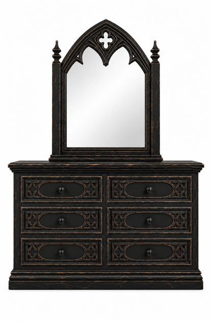 Cathedral Reverie™ Gothic Hand-Carved Solid Wood Mirror Frame – handcrafted solid wood furniture