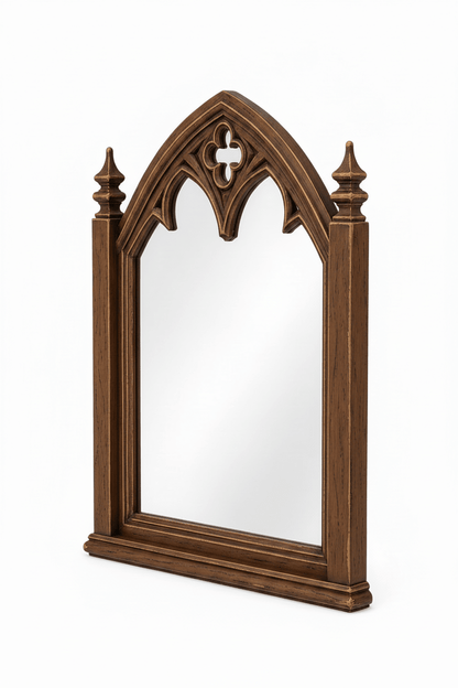 Cathedral Reverie™ Gothic Hand-Carved Solid Wood Mirror Frame – handcrafted solid wood furniture