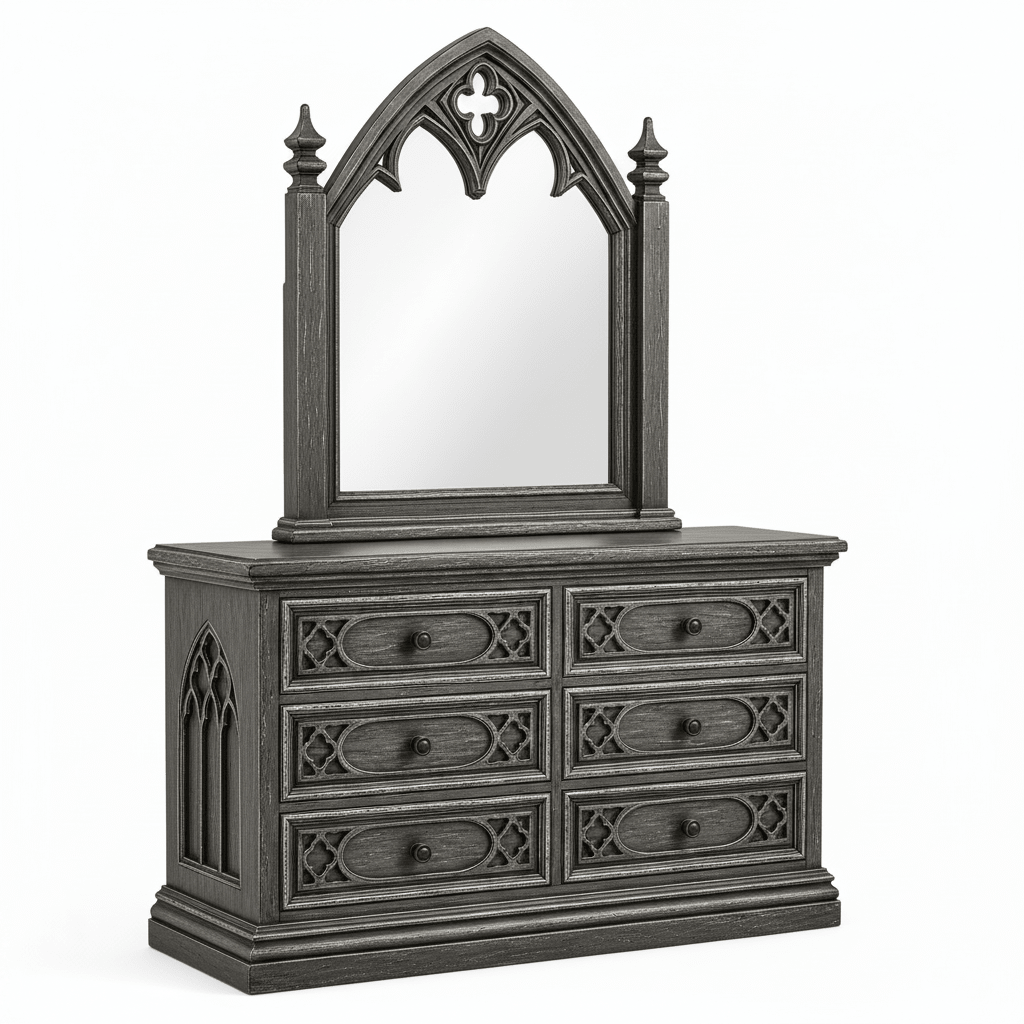 Cathedral Reverie™ Gothic Hand-Carved Solid Wood Mirror Frame – handcrafted solid wood furniture