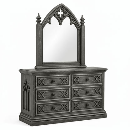 Cathedral Reverie™ Gothic Hand-Carved Solid Wood Mirror Frame – handcrafted solid wood furniture