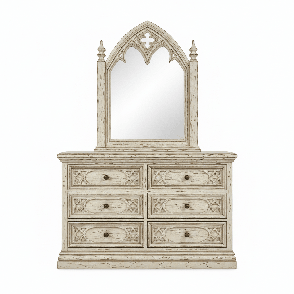 Cathedral Reverie™ Gothic Hand-Carved Solid Wood Mirror Frame – handcrafted solid wood furniture