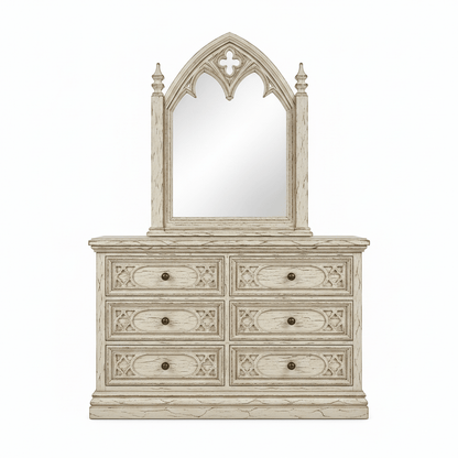 Cathedral Reverie™ Gothic Hand-Carved Solid Wood Mirror Frame – handcrafted solid wood furniture