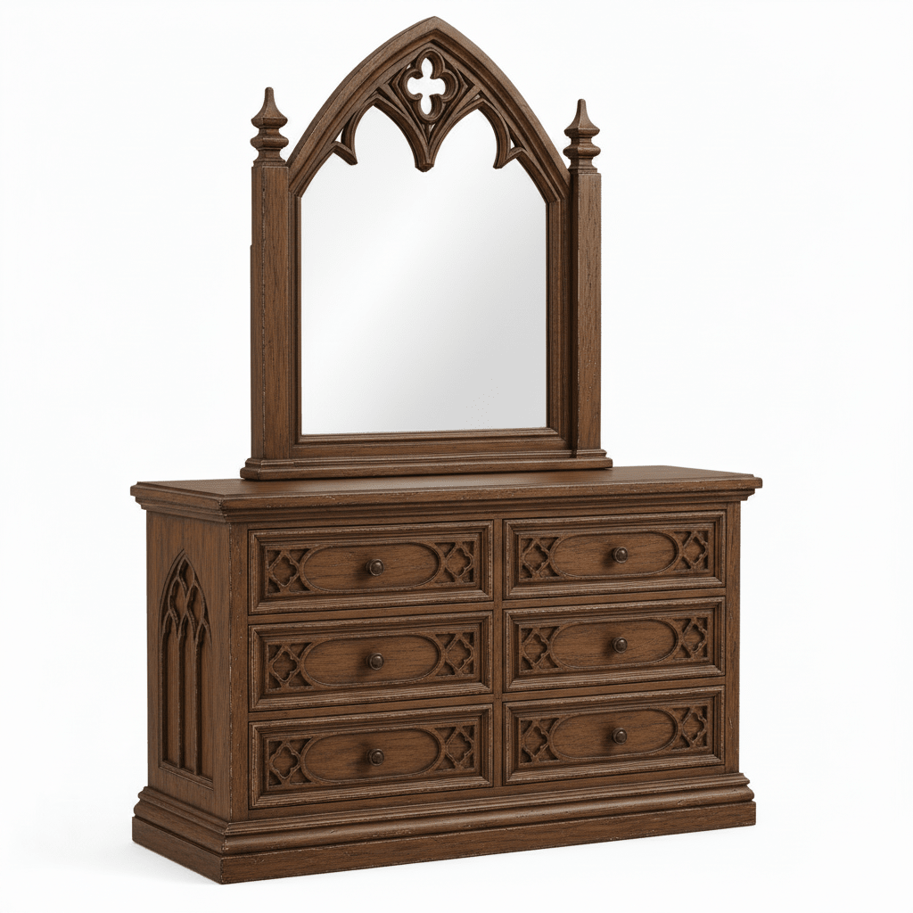 Cathedral Reverie™ Gothic Hand-Carved Solid Wood Mirror Frame – handcrafted solid wood furniture