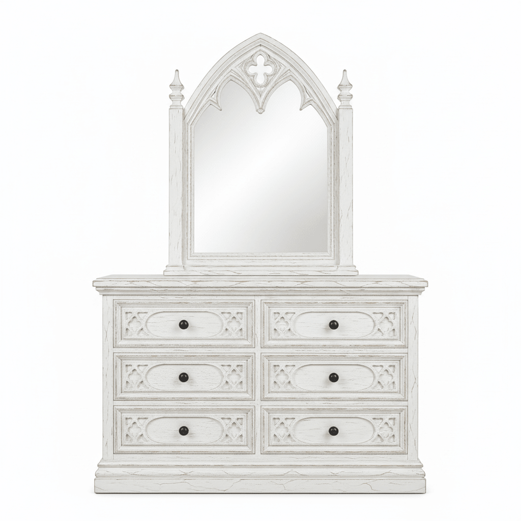 Cathedral Reverie™ Gothic Hand-Carved Solid Wood Mirror Frame – handcrafted solid wood furniture