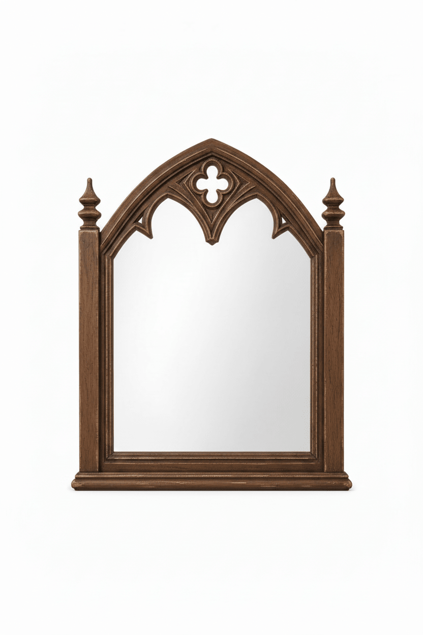 Cathedral Reverie™ Gothic Hand-Carved Solid Wood Mirror Frame – handcrafted solid wood furniture