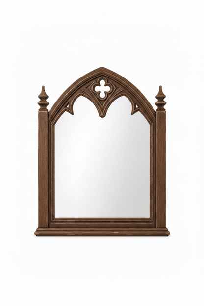 Cathedral Reverie™ Gothic Hand-Carved Solid Wood Mirror Frame – handcrafted solid wood furniture