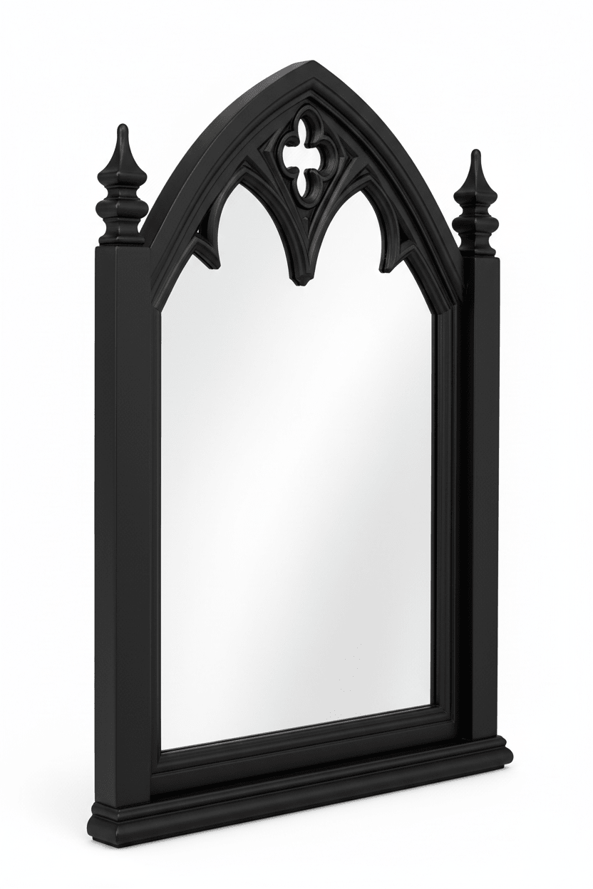 Cathedral Reverie™ Gothic Hand-Carved Solid Wood Mirror Frame – handcrafted solid wood furniture