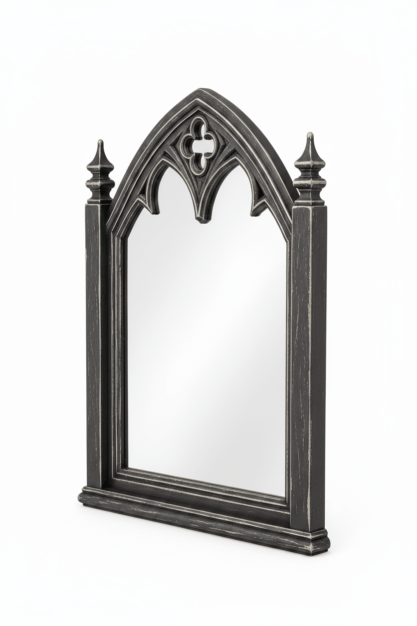 Cathedral Reverie™ Gothic Hand-Carved Solid Wood Mirror Frame – handcrafted solid wood furniture