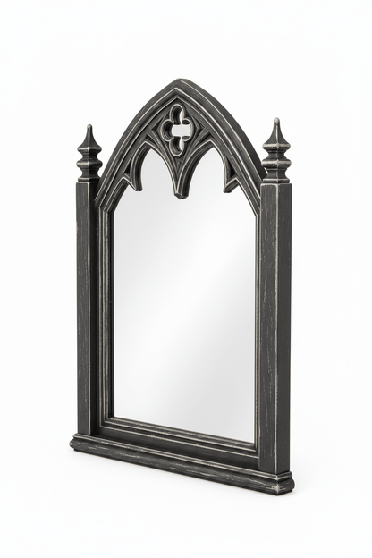 Cathedral Reverie™ Gothic Hand-Carved Solid Wood Mirror Frame – handcrafted solid wood furniture