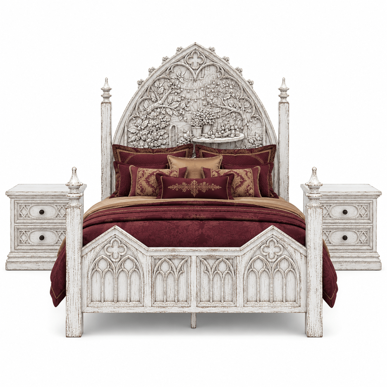 Cathedral Reverie™ Gothic Hand-Carved Solid Wood Nightstand – handcrafted solid wood furniture