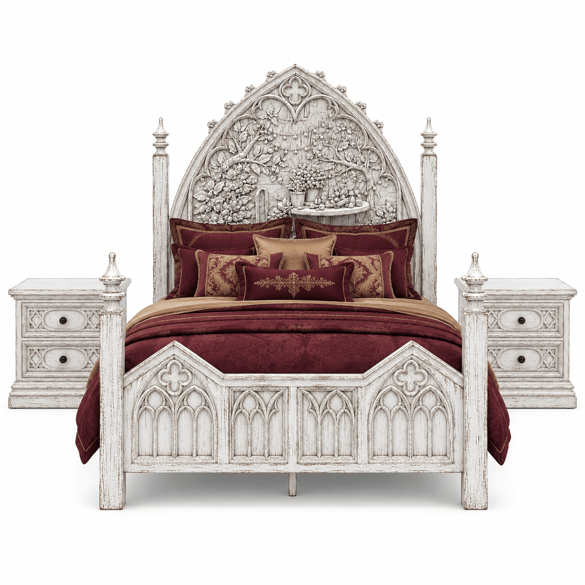 Cathedral Reverie™ Gothic Hand-Carved Solid Wood Nightstand – handcrafted solid wood furniture