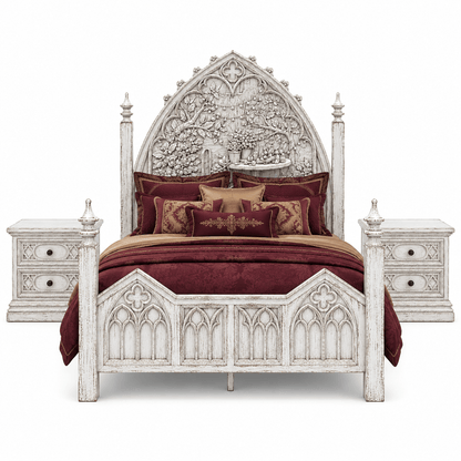 Cathedral Reverie™ Gothic Hand-Carved Solid Wood Nightstand – handcrafted solid wood furniture