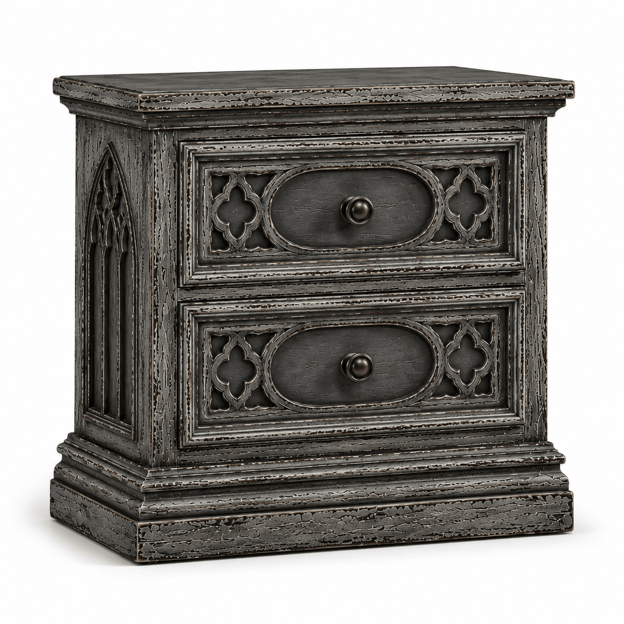 Cathedral Reverie™ Gothic Hand-Carved Solid Wood Nightstand – handcrafted solid wood furniture
