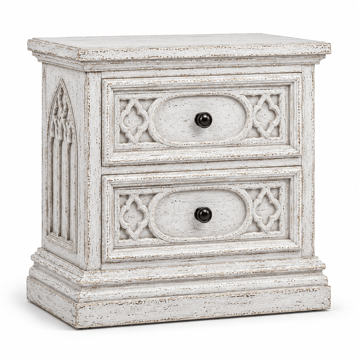 Cathedral Reverie™ Gothic Hand-Carved Solid Wood Nightstand – handcrafted solid wood furniture