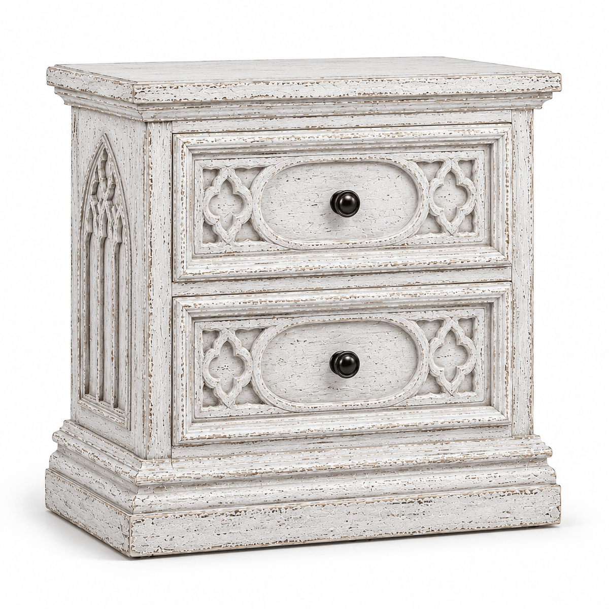 Cathedral Reverie™ Gothic Hand-Carved Solid Wood Nightstand – handcrafted solid wood furniture