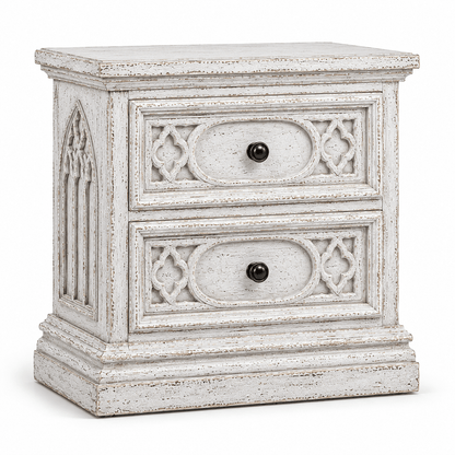 Cathedral Reverie™ Gothic Hand-Carved Solid Wood Nightstand – handcrafted solid wood furniture