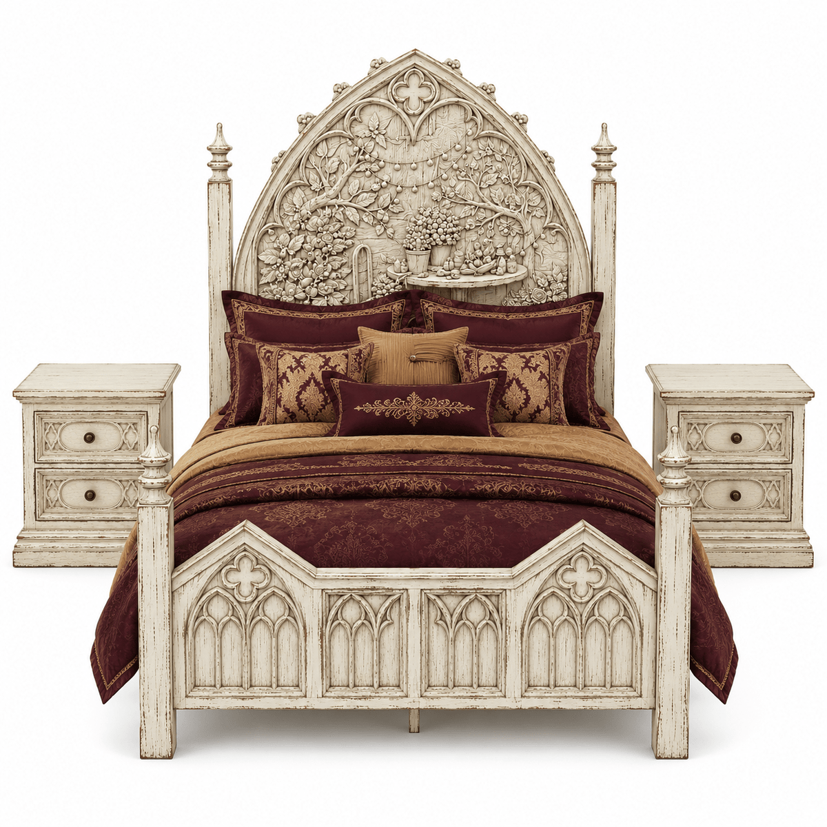 Cathedral Reverie™ Gothic Hand-Carved Solid Wood Nightstand – handcrafted solid wood furniture