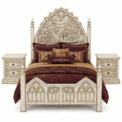 Cathedral Reverie™ Gothic Hand-Carved Solid Wood Nightstand – handcrafted solid wood furniture