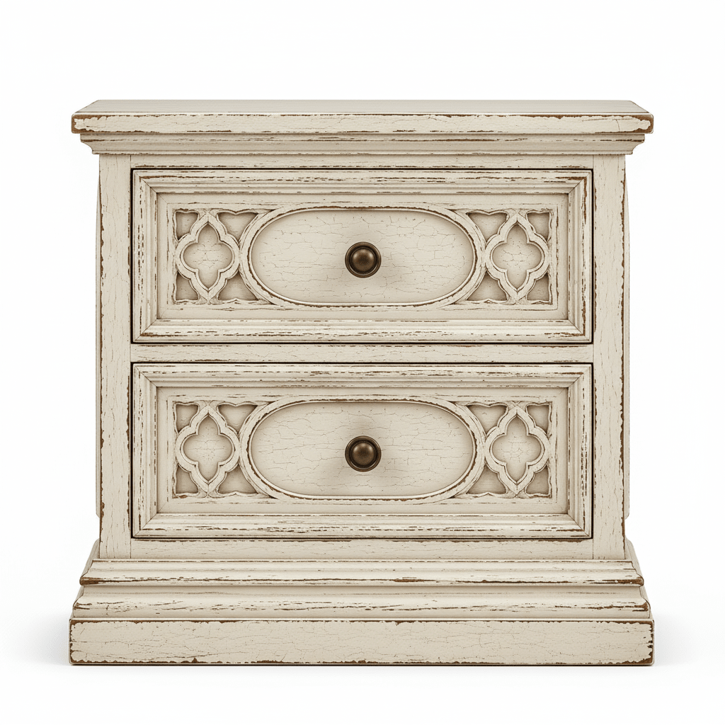 Cathedral Reverie™ Gothic Hand-Carved Solid Wood Nightstand – handcrafted solid wood furniture