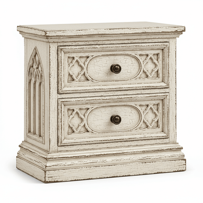 Cathedral Reverie™ Gothic Hand-Carved Solid Wood Nightstand – handcrafted solid wood furniture