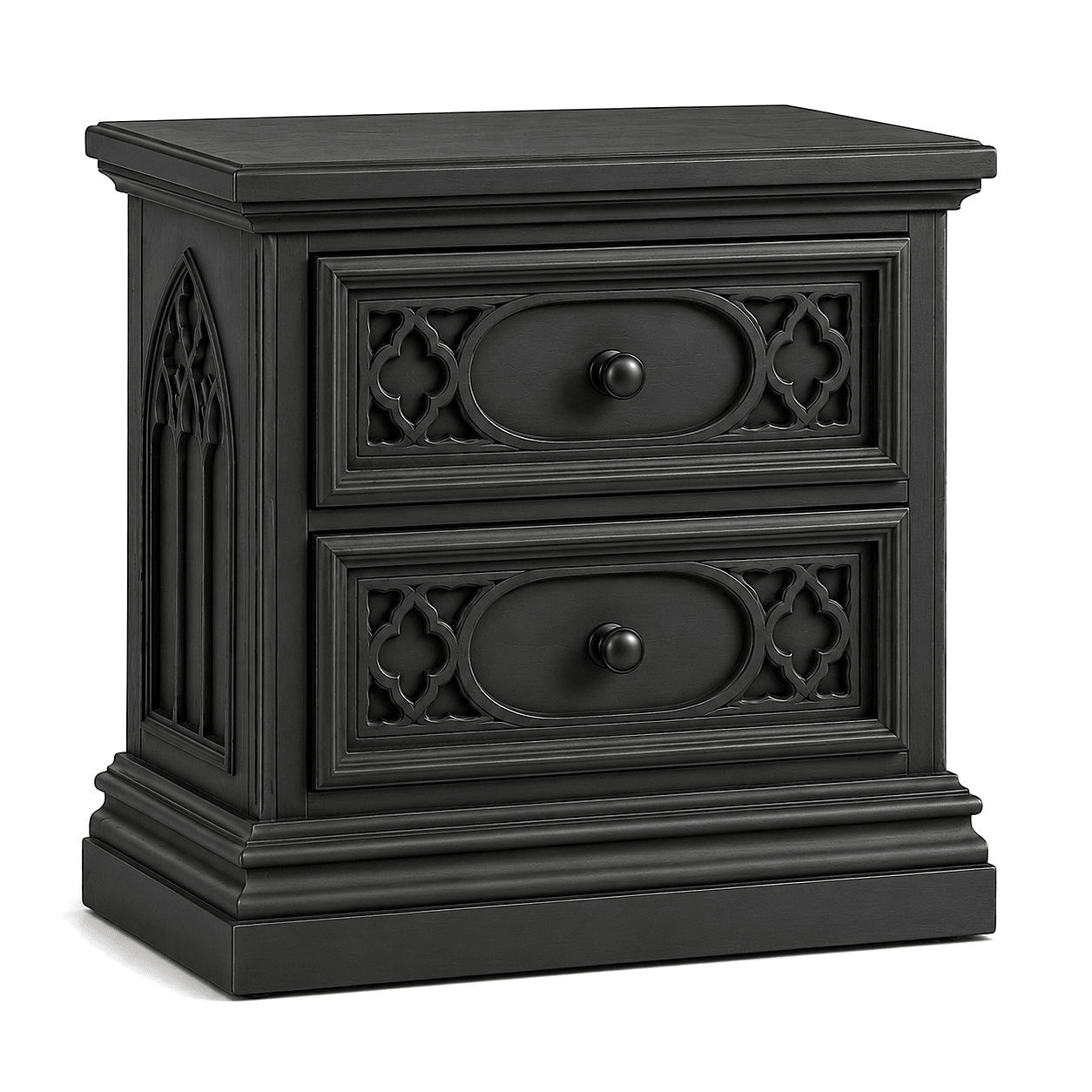 Cathedral Reverie™ Gothic Hand-Carved Solid Wood Nightstand – handcrafted solid wood furniture