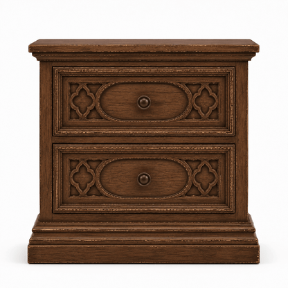 Cathedral Reverie™ Gothic Hand-Carved Solid Wood Nightstand – handcrafted solid wood furniture