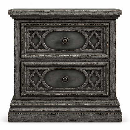 Cathedral Reverie™ Gothic Hand-Carved Solid Wood Nightstand – handcrafted solid wood furniture