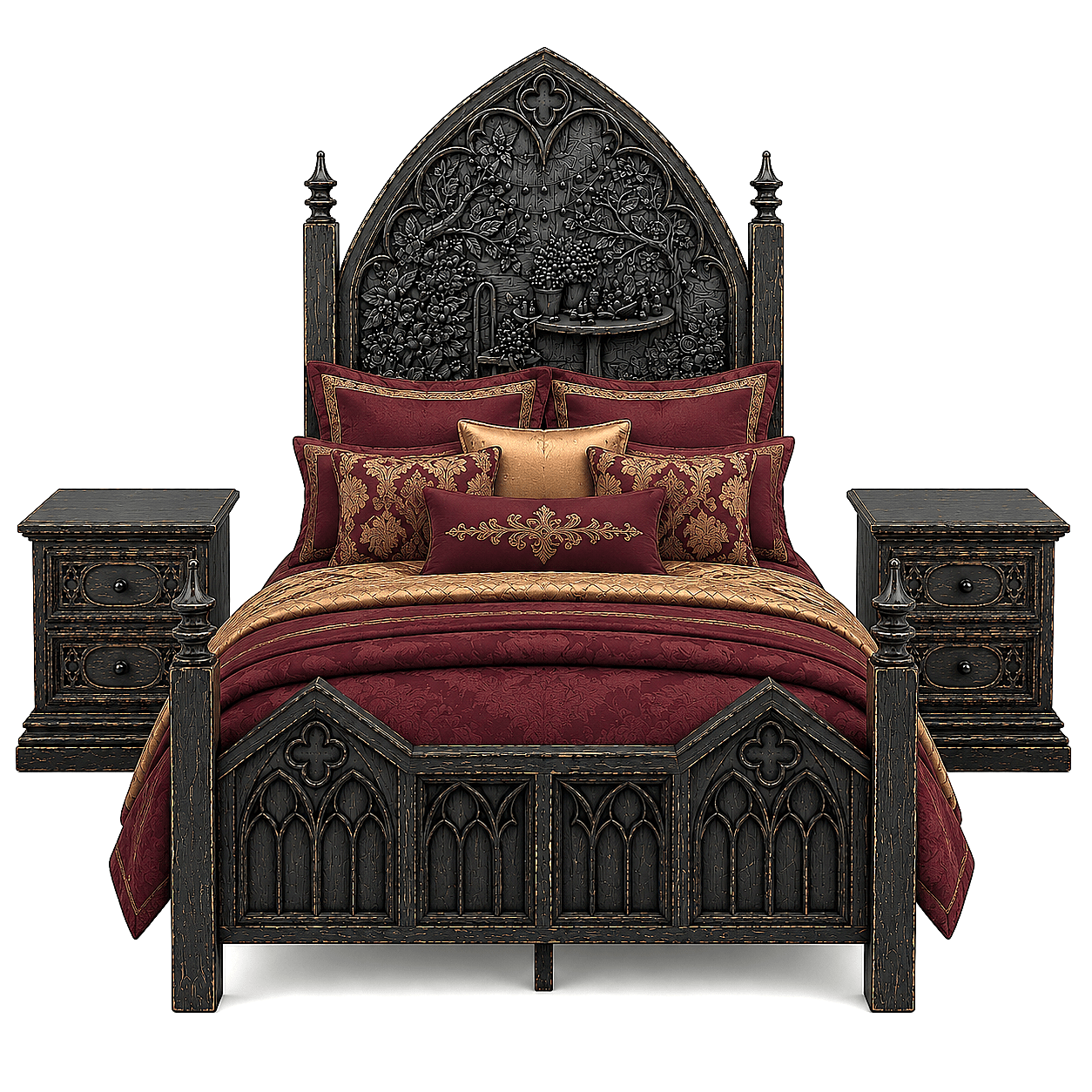 Cathedral Reverie™ Gothic Hand-Carved Solid Wood Nightstand – handcrafted solid wood furniture