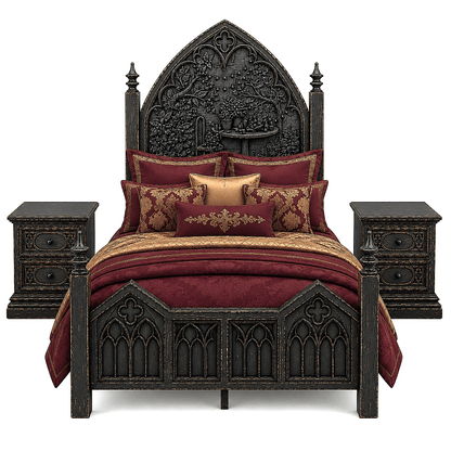 Cathedral Reverie™ Gothic Hand-Carved Solid Wood Nightstand – handcrafted solid wood furniture