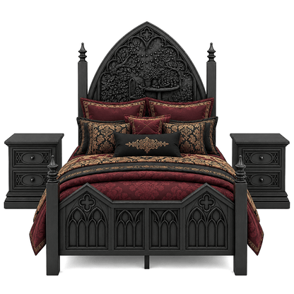 Cathedral Reverie™ Gothic Hand-Carved Solid Wood Nightstand – handcrafted solid wood furniture