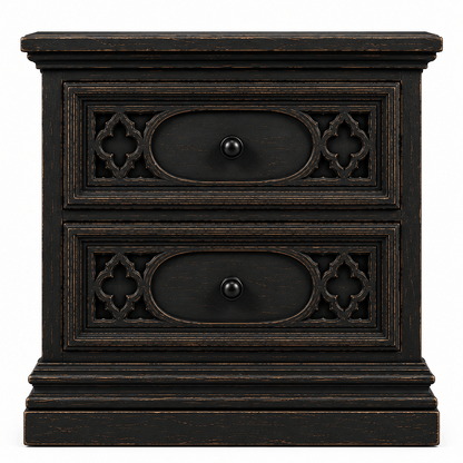 Cathedral Reverie™ Gothic Hand-Carved Solid Wood Nightstand – handcrafted solid wood furniture