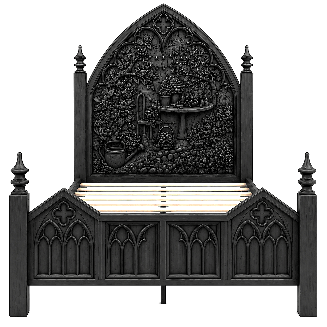 Cathedral Reverie Gothic Hand-Carved Solid Wood Platform Bed & Bedroom collection – handcrafted solid wood furniture