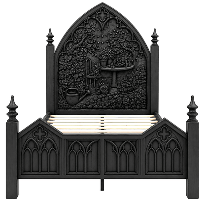 Cathedral Reverie Gothic Hand-Carved Solid Wood Platform Bed & Bedroom collection – handcrafted solid wood furniture