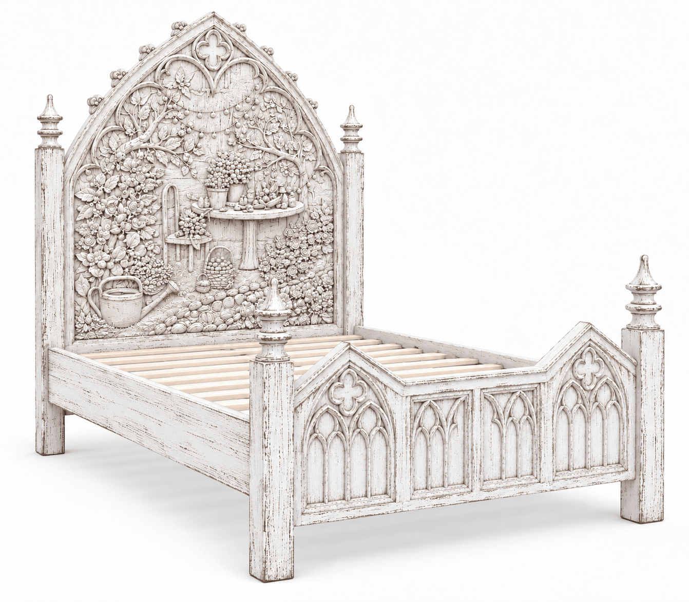 Cathedral Reverie Gothic Hand-Carved Solid Wood Platform Bed & Bedroom collection – handcrafted solid wood furniture