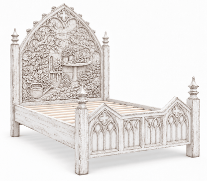 Cathedral Reverie Gothic Hand-Carved Solid Wood Platform Bed & Bedroom collection – handcrafted solid wood furniture