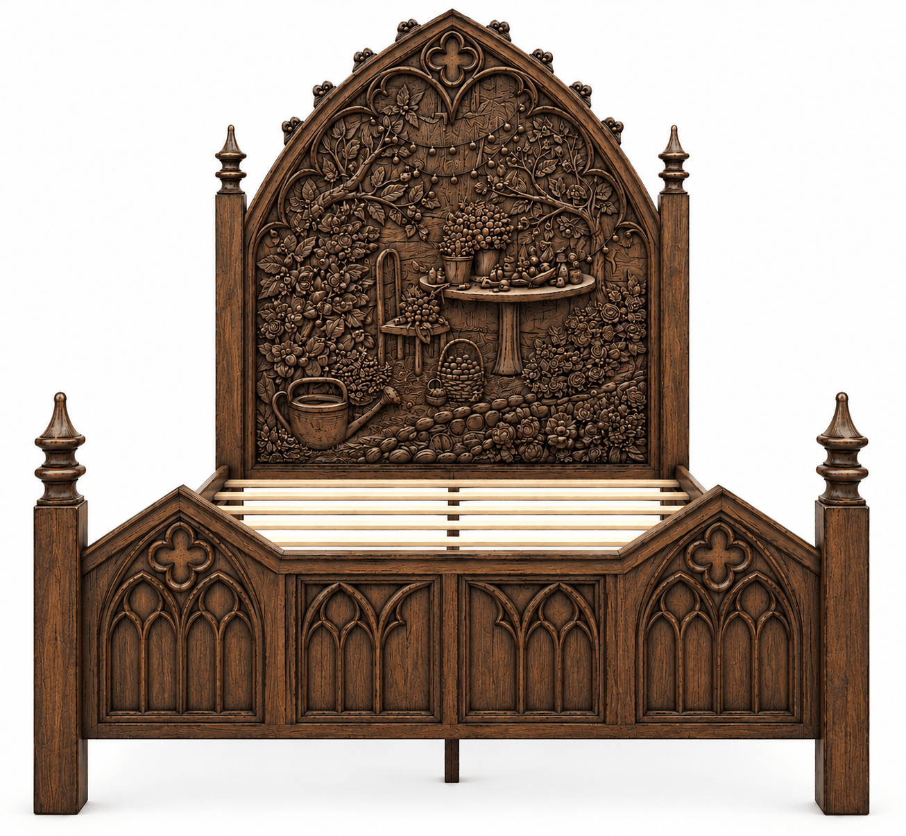 Cathedral Reverie Gothic Hand-Carved Solid Wood Platform Bed & Bedroom collection – handcrafted solid wood furniture