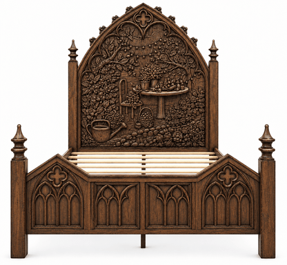 Cathedral Reverie Gothic Hand-Carved Solid Wood Platform Bed & Bedroom collection – handcrafted solid wood furniture