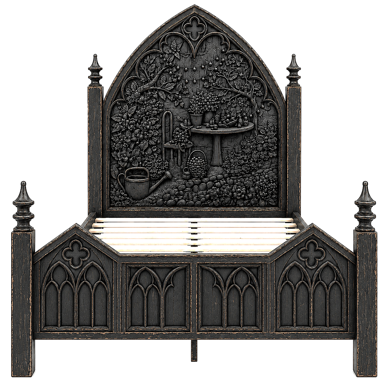 Cathedral Reverie Gothic Hand-Carved Solid Wood Platform Bed & Bedroom collection – handcrafted solid wood furniture