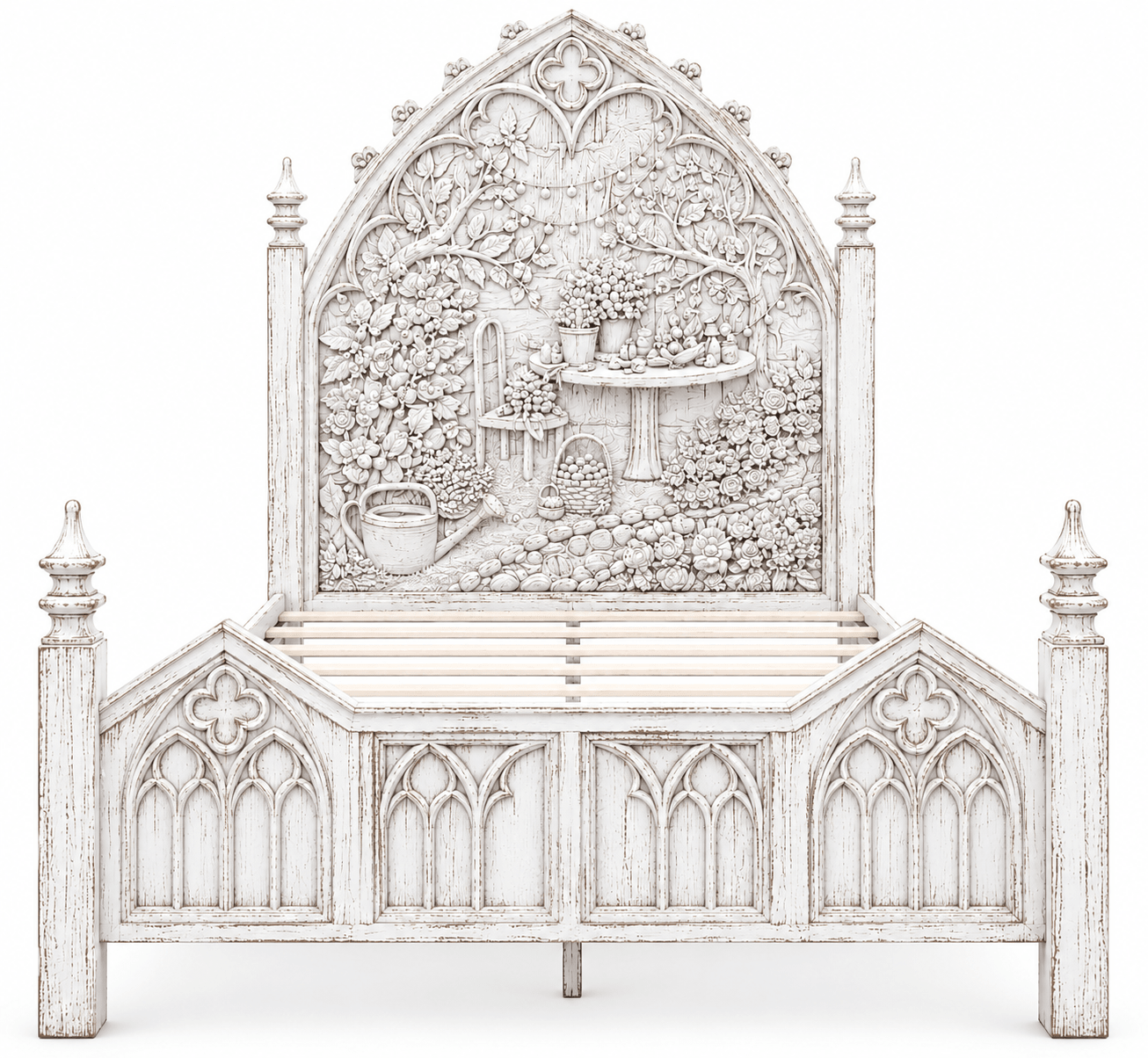 Cathedral Reverie Gothic Hand-Carved Solid Wood Platform Bed & Bedroom collection – handcrafted solid wood furniture