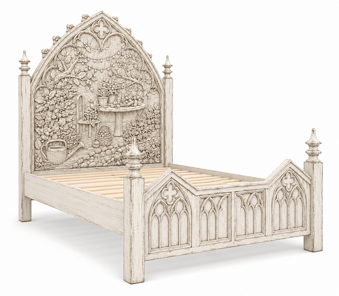 Cathedral Reverie Gothic Hand-Carved Solid Wood Platform Bed & Bedroom collection – handcrafted solid wood furniture