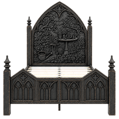 Cathedral Reverie Gothic Hand-Carved Solid Wood Platform Bed & Bedroom collection – handcrafted solid wood furniture
