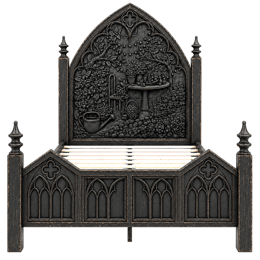 Cathedral Reverie Gothic Hand-Carved Solid Wood Platform Bed & Bedroom collection – handcrafted solid wood furniture