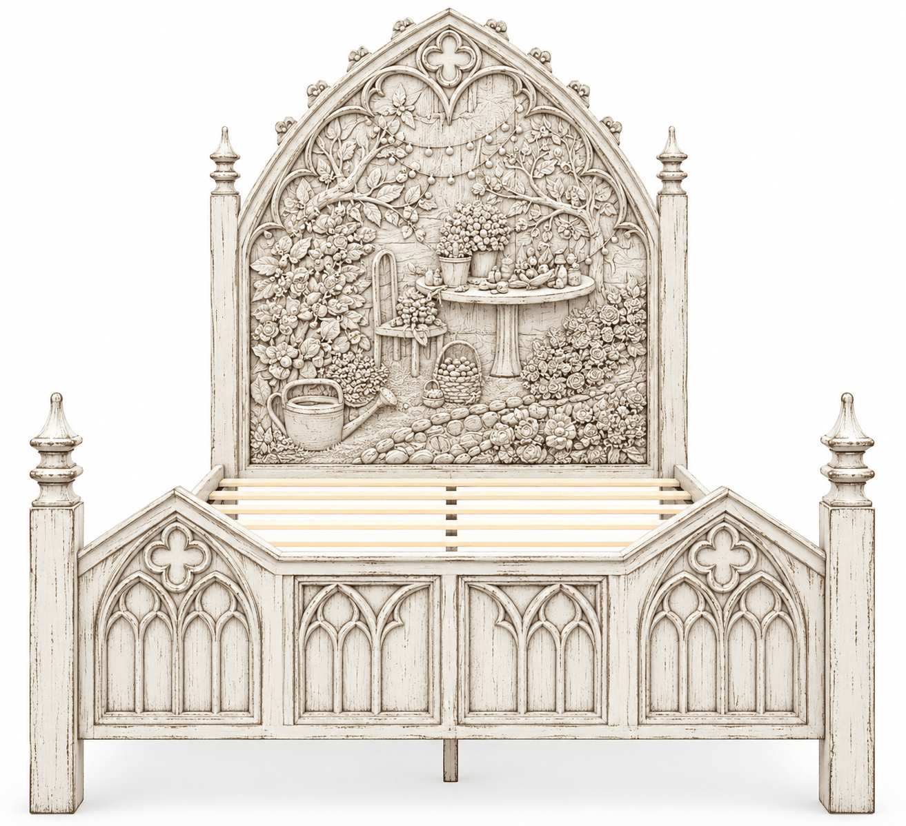 Cathedral Reverie Gothic Hand-Carved Solid Wood Platform Bed & Bedroom collection – handcrafted solid wood furniture