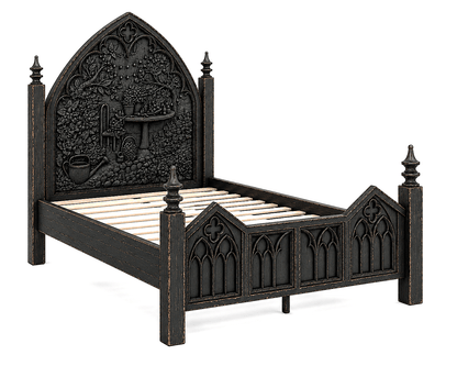 Cathedral Reverie Gothic Hand-Carved Solid Wood Platform Bed & Bedroom collection – handcrafted solid wood furniture