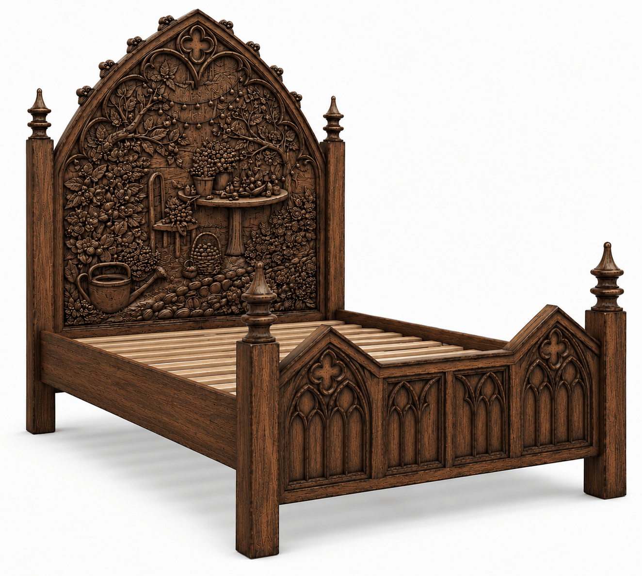 Cathedral Reverie Gothic Hand-Carved Solid Wood Platform Bed & Bedroom collection – handcrafted solid wood furniture