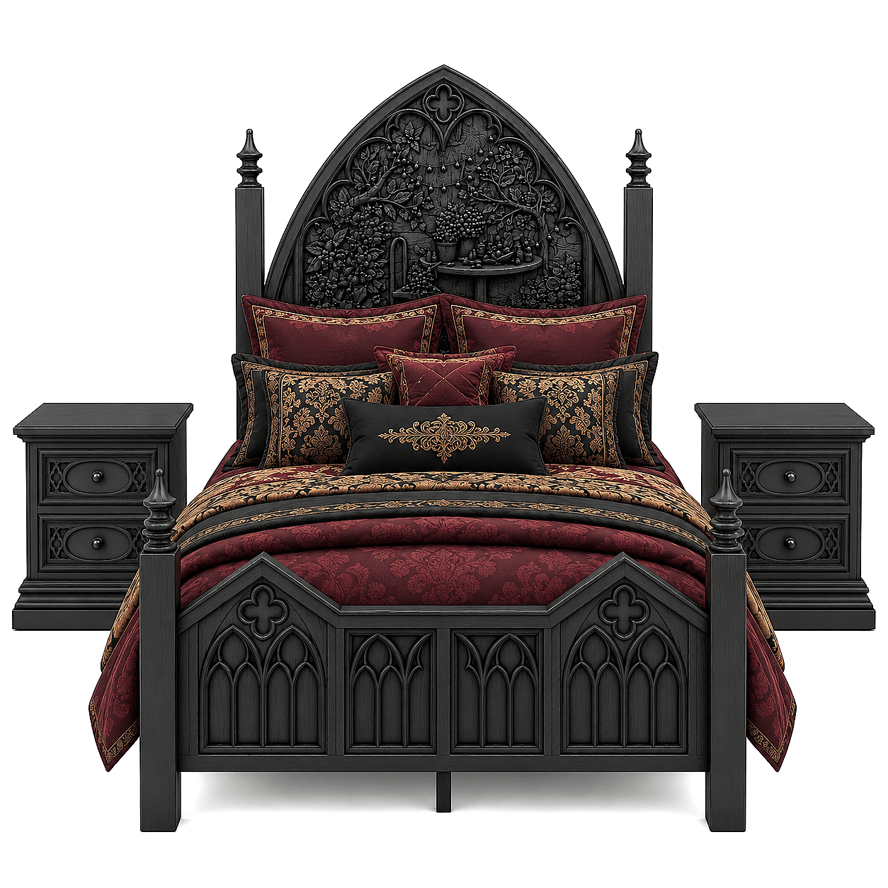 Cathedral Reverie Gothic Hand-Carved Solid Wood Platform Bed & Bedroom collection – handcrafted solid wood furniture