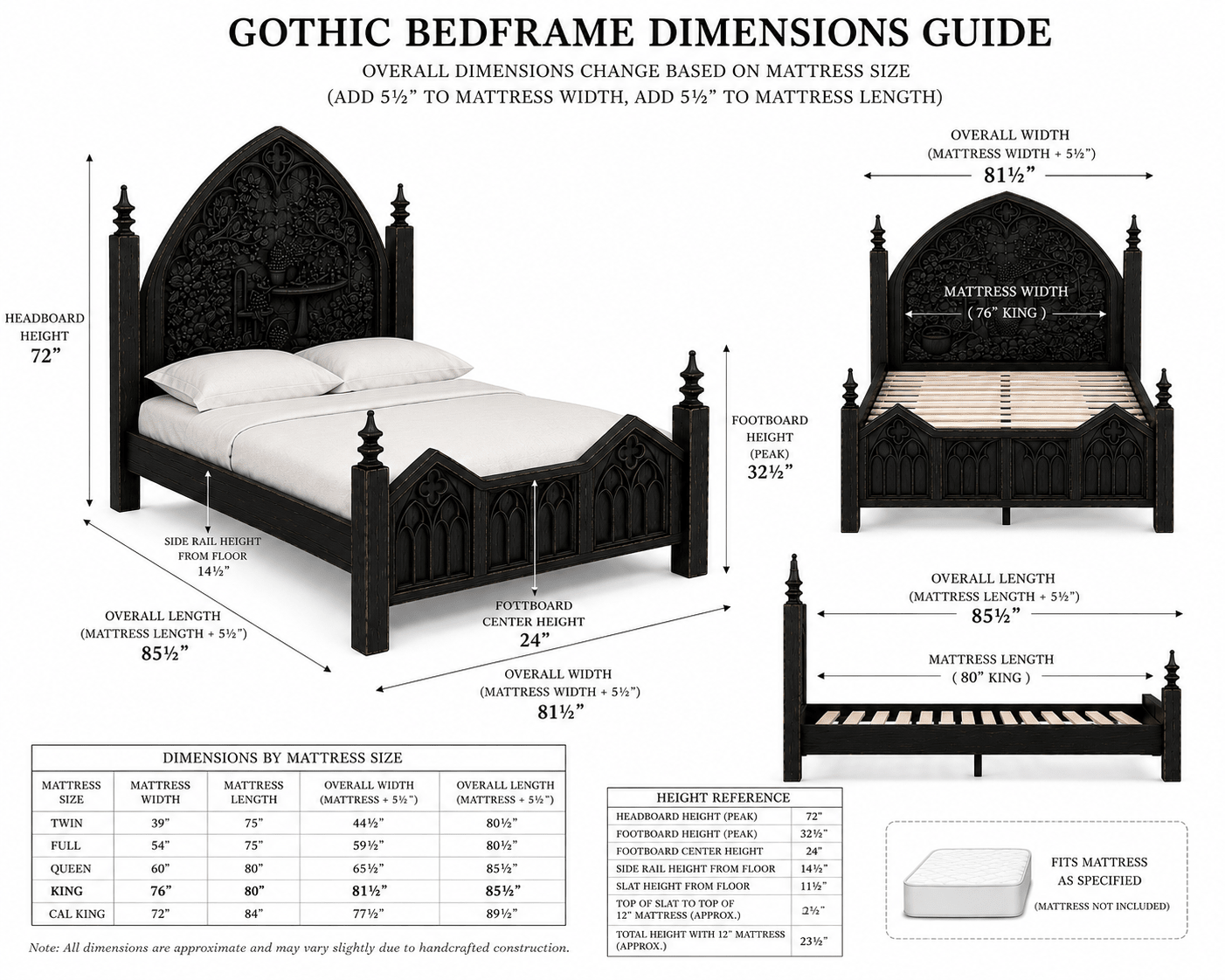 Cathedral Reverie Gothic Hand-Carved Solid Wood Platform Bed & Bedroom collection – handcrafted solid wood furniture